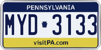 PA license plate MYD3133