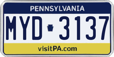 PA license plate MYD3137