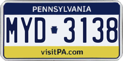PA license plate MYD3138