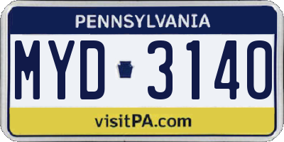 PA license plate MYD3140