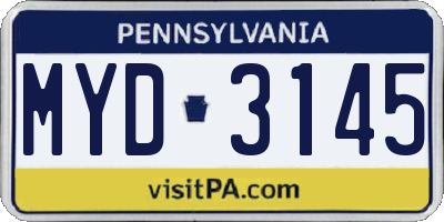 PA license plate MYD3145