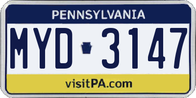 PA license plate MYD3147