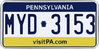 PA license plate MYD3153