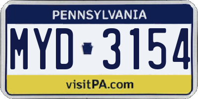 PA license plate MYD3154