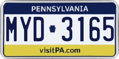 PA license plate MYD3165
