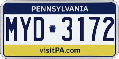 PA license plate MYD3172