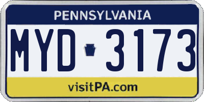 PA license plate MYD3173