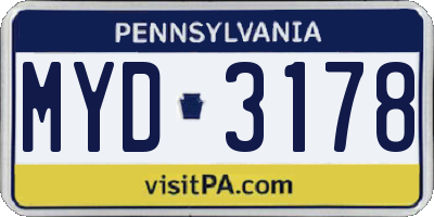 PA license plate MYD3178