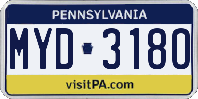 PA license plate MYD3180