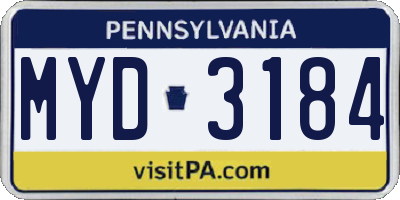 PA license plate MYD3184