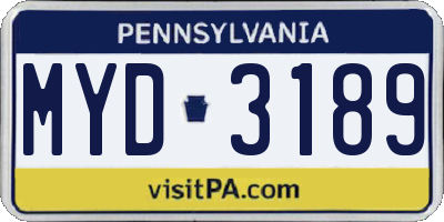 PA license plate MYD3189