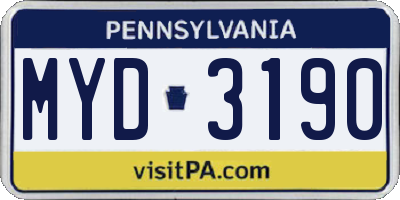 PA license plate MYD3190