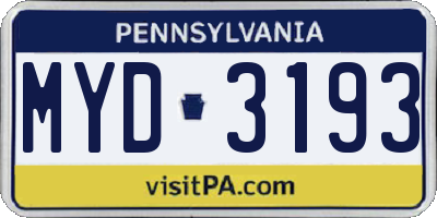 PA license plate MYD3193