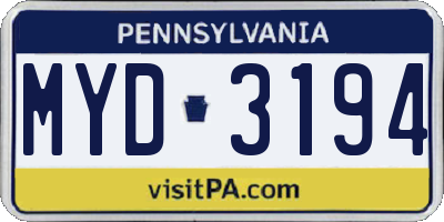 PA license plate MYD3194