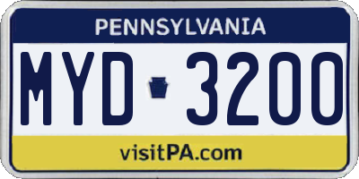 PA license plate MYD3200