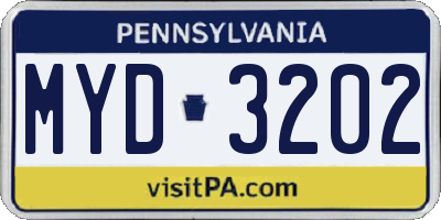 PA license plate MYD3202