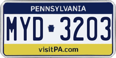 PA license plate MYD3203