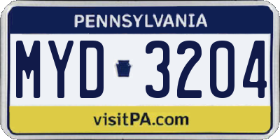 PA license plate MYD3204
