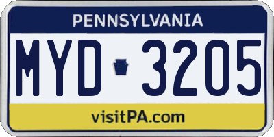 PA license plate MYD3205