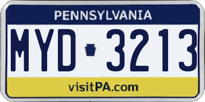 PA license plate MYD3213