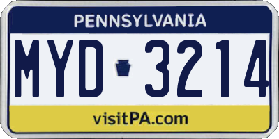 PA license plate MYD3214