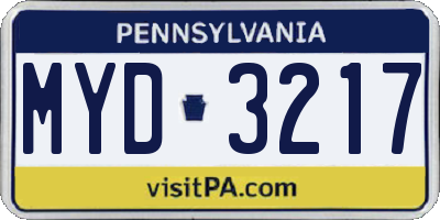 PA license plate MYD3217