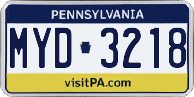 PA license plate MYD3218
