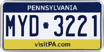 PA license plate MYD3221