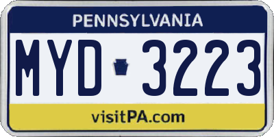 PA license plate MYD3223