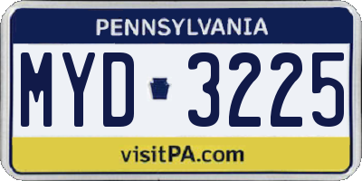 PA license plate MYD3225