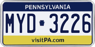 PA license plate MYD3226