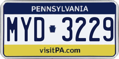 PA license plate MYD3229