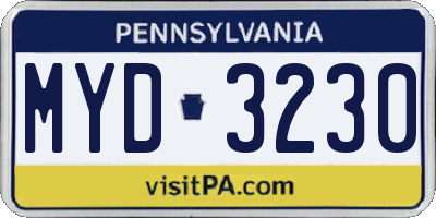 PA license plate MYD3230