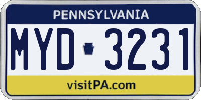PA license plate MYD3231