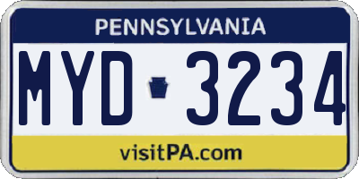 PA license plate MYD3234