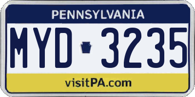 PA license plate MYD3235