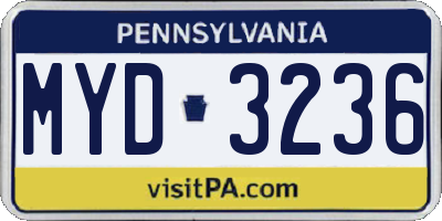 PA license plate MYD3236