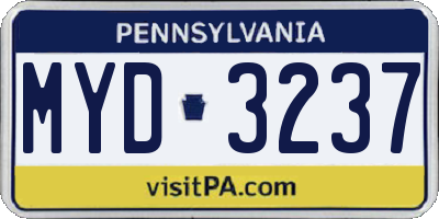 PA license plate MYD3237