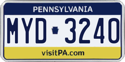 PA license plate MYD3240