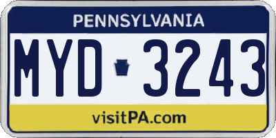 PA license plate MYD3243