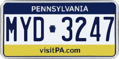 PA license plate MYD3247