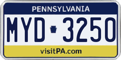 PA license plate MYD3250