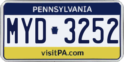 PA license plate MYD3252