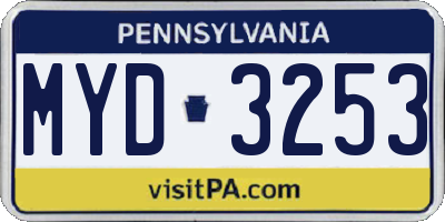 PA license plate MYD3253