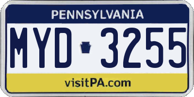PA license plate MYD3255