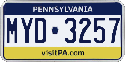 PA license plate MYD3257