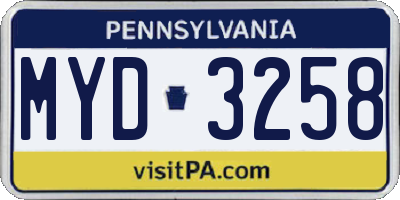 PA license plate MYD3258