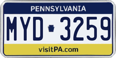 PA license plate MYD3259
