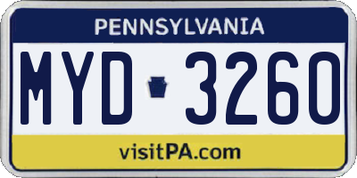 PA license plate MYD3260
