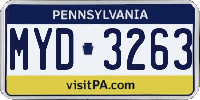 PA license plate MYD3263
